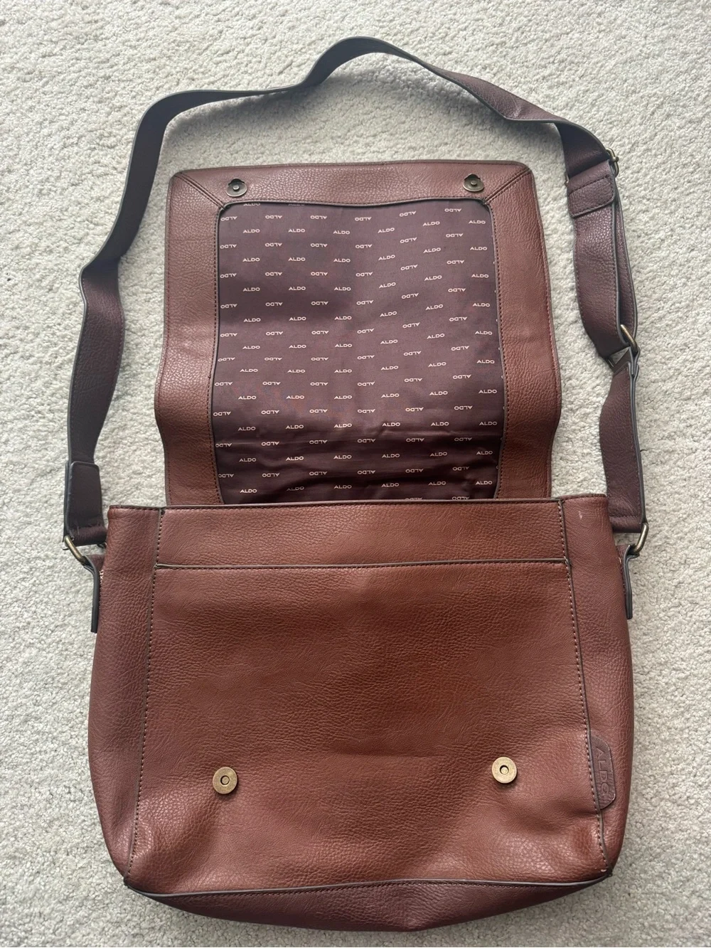 ALDO Men's Dark Brown Leather Messenger Bag with Adjustable Strap